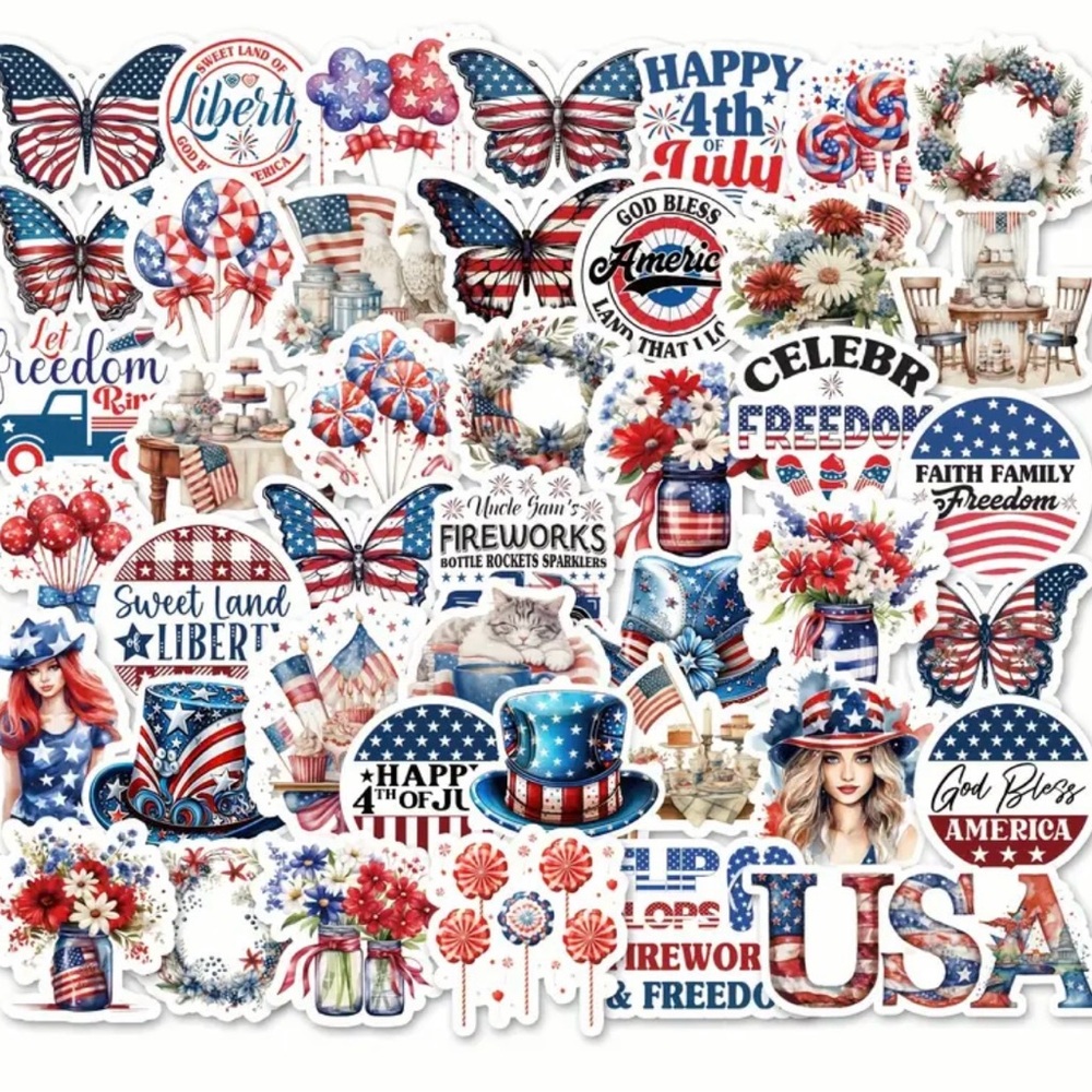 53 USA Patriotic Stickers Red White Blue United States America Flag
